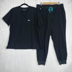 Figs Scrub Set Black XL HighWaisted Zamora FREEX Lined Jogger Pants Catarina Top